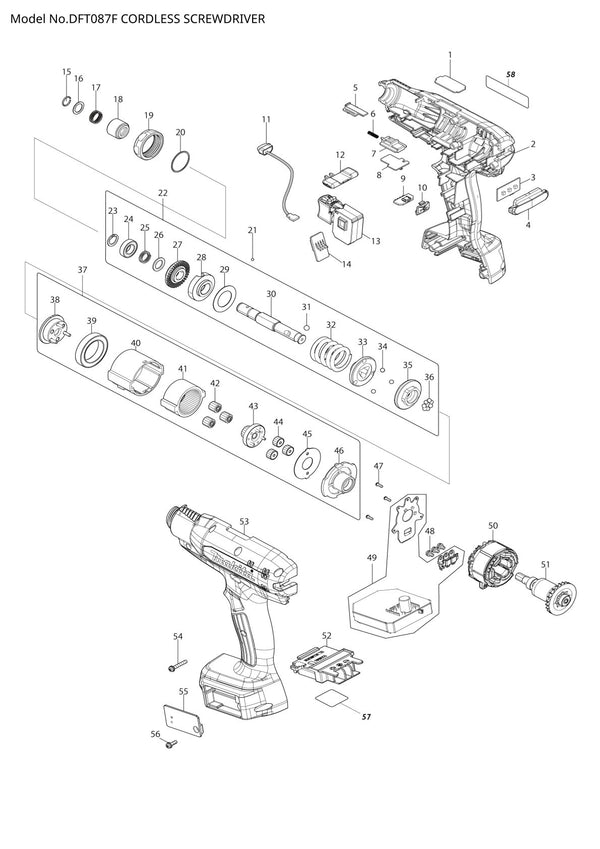 Vue éclatée Makita DFT087F - page 1