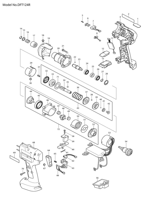 Vue éclatée Makita DFT124R - page 1