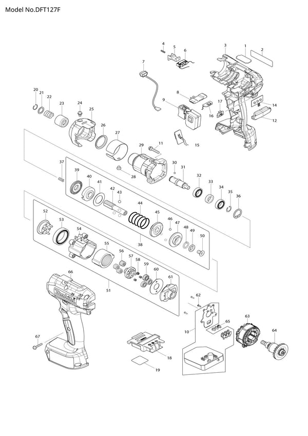 Vue éclatée Makita DFT127F - page 1