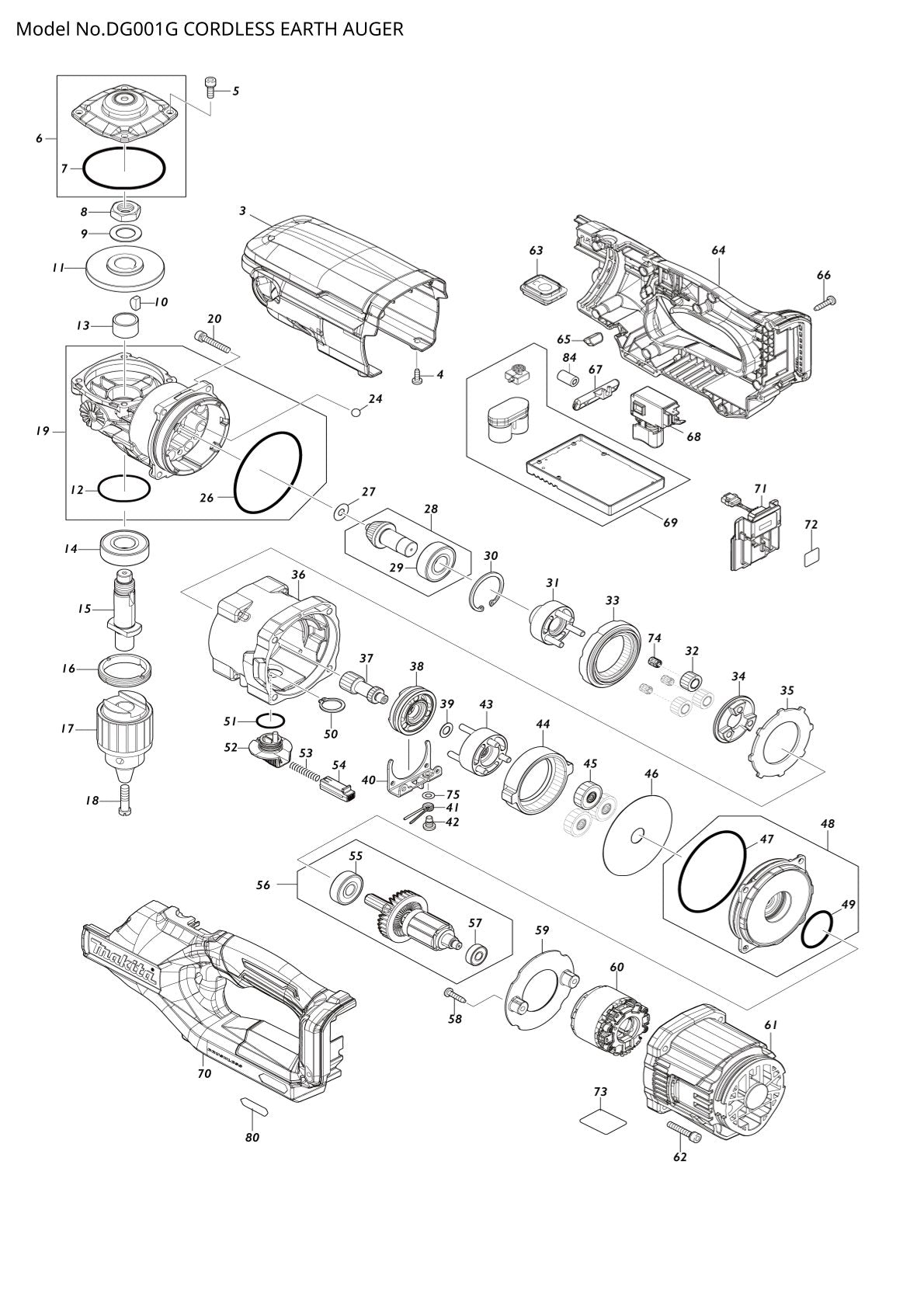 Vue éclatée Makita DG001G - page 1