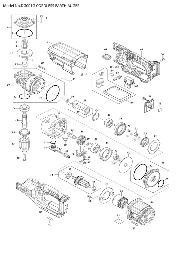 Vue éclatée Makita DG001G - page 1