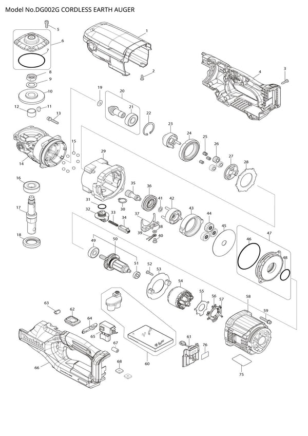 Vue éclatée Makita DG002G - page 1