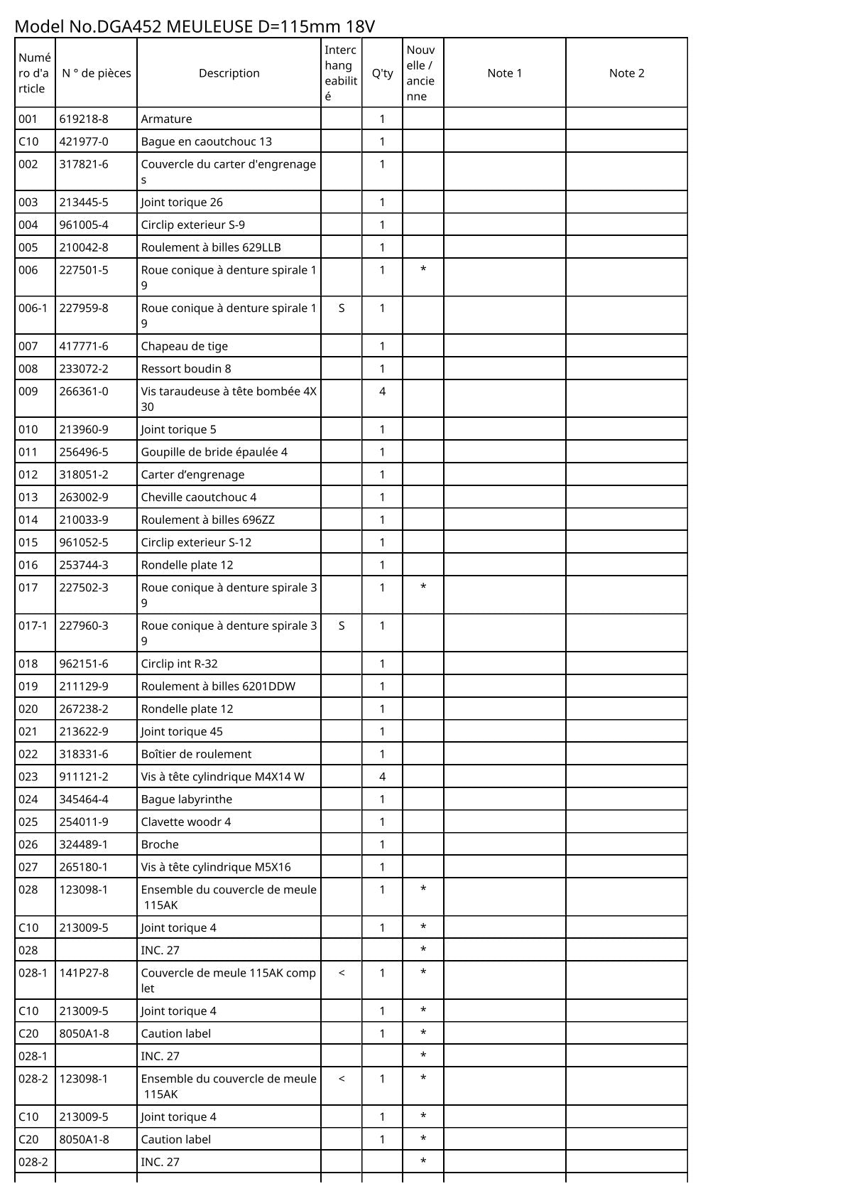 Vue éclatée Makita DGA452 - page 2