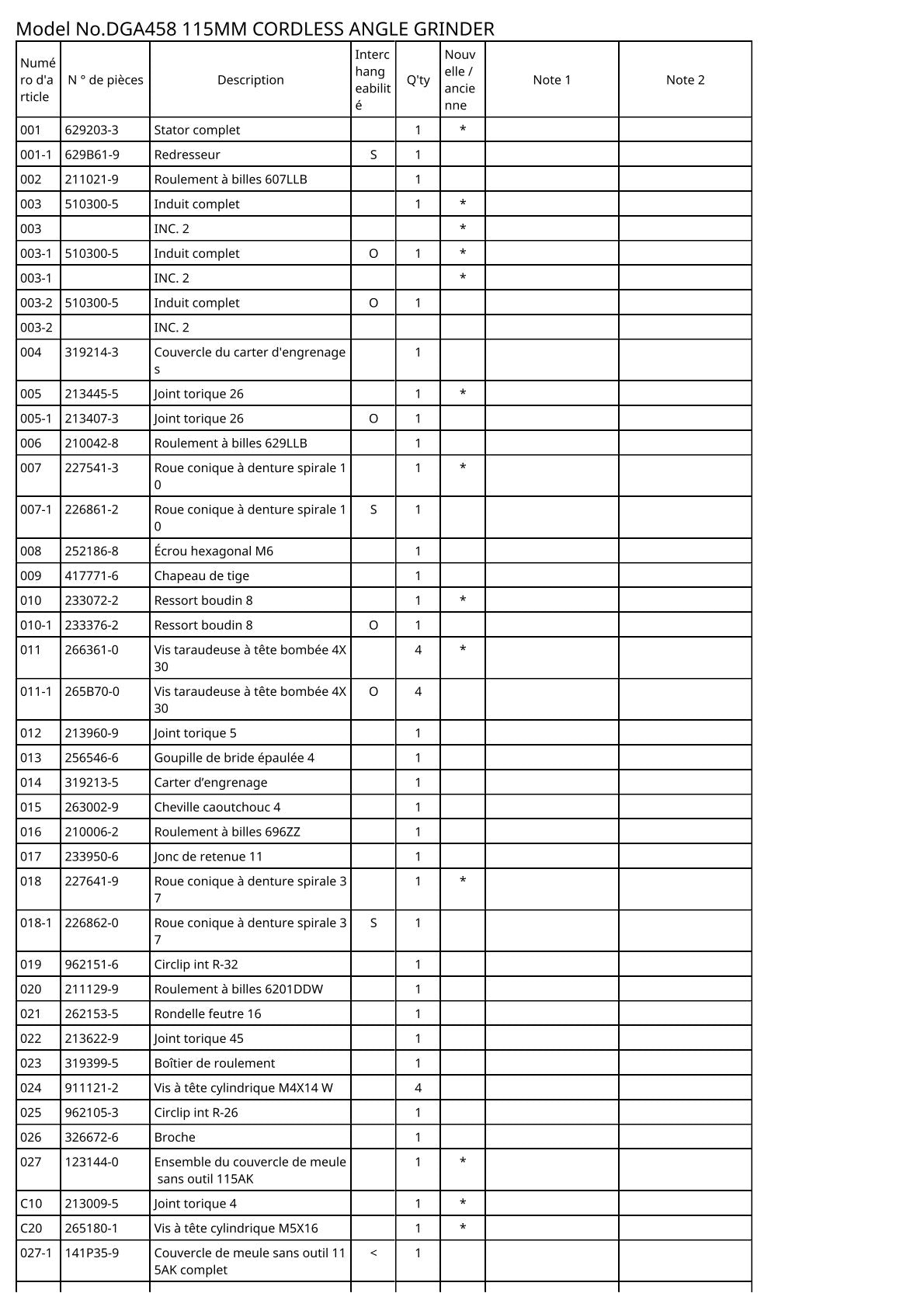 Vue éclatée Makita DGA458 - page 2