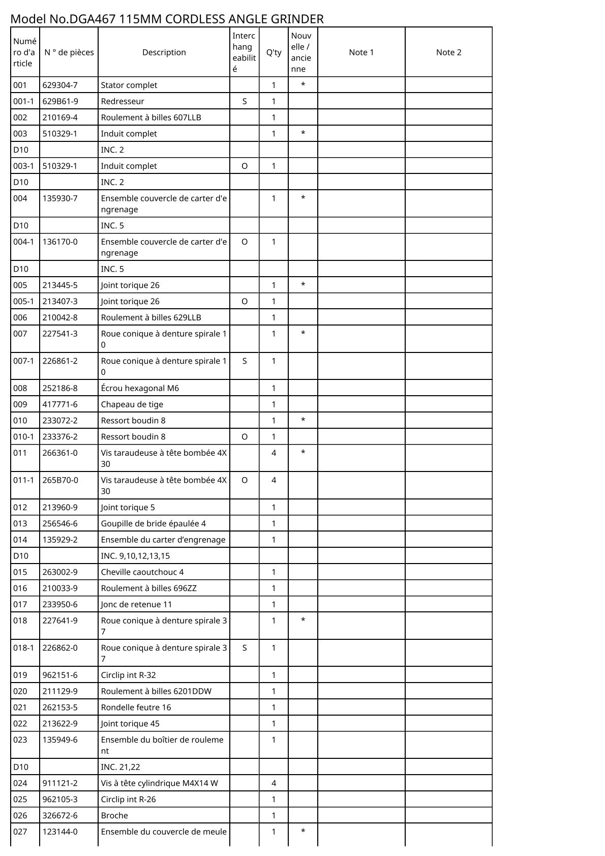 Vue éclatée Makita DGA467 - page 2