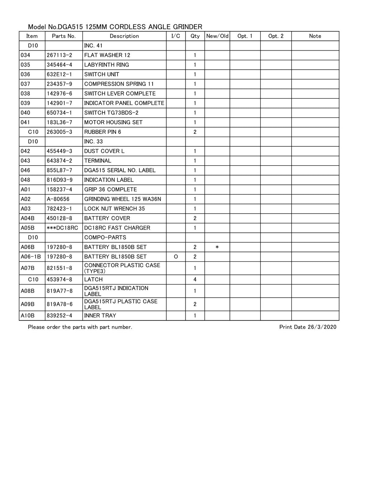 Vue éclatée Makita DGA515 - page 3