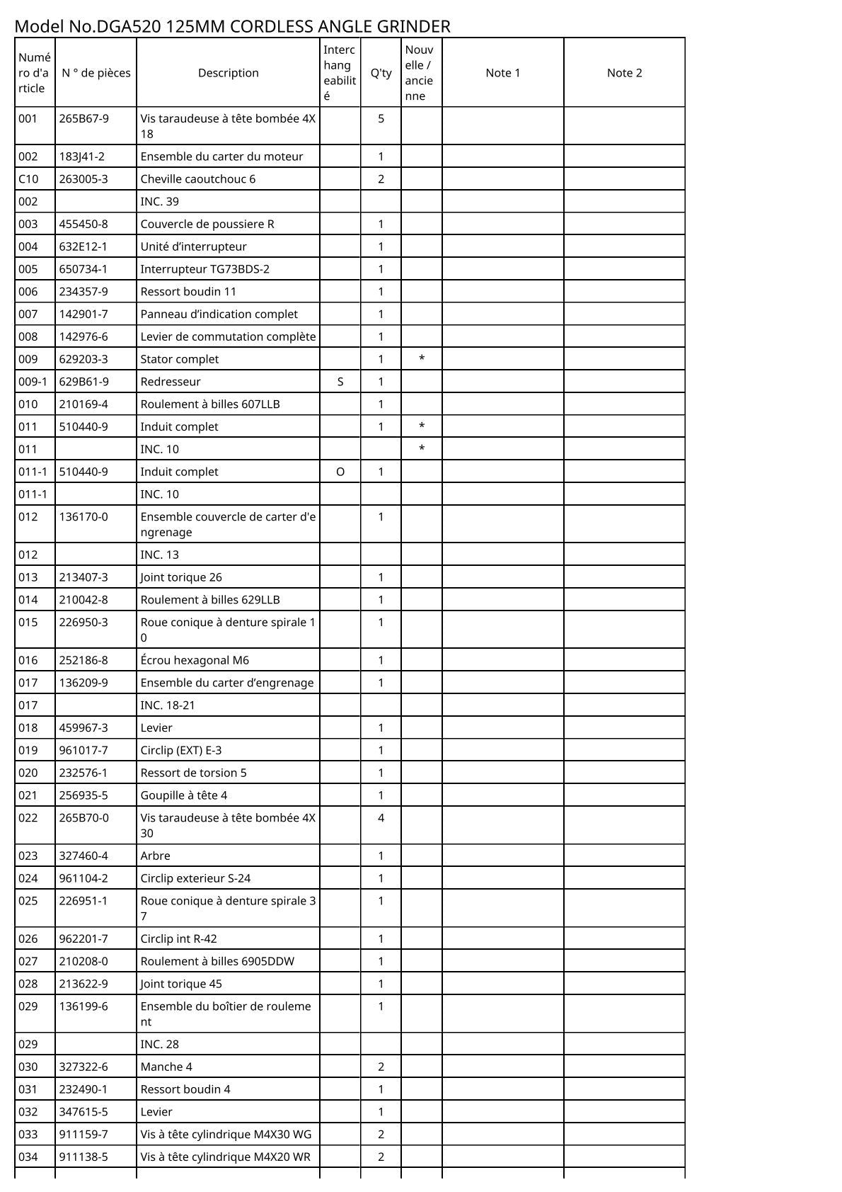 Vue éclatée Makita DGA520 - page 2
