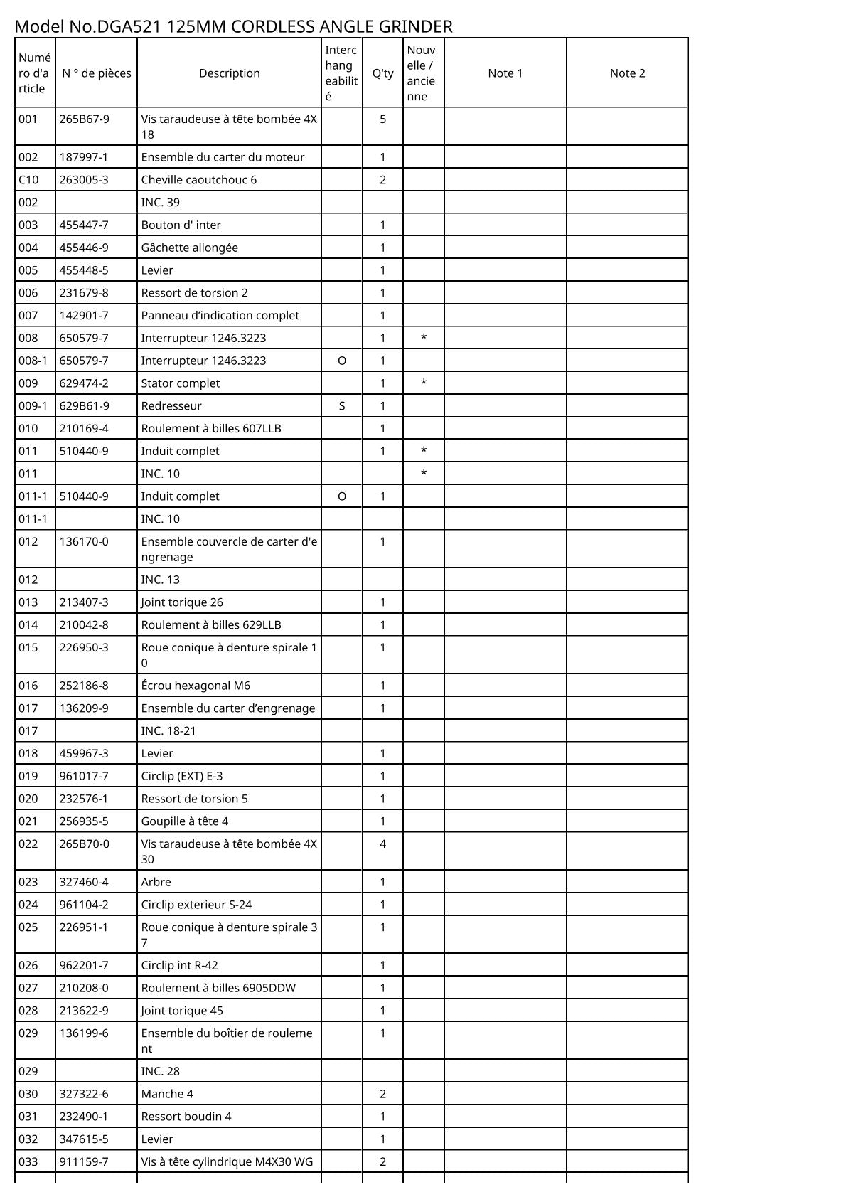 Vue éclatée Makita DGA521 - page 2