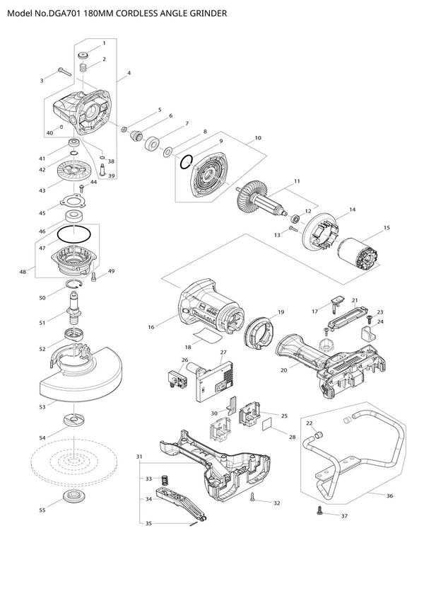 Vue éclatée Makita DGA701 - page 1