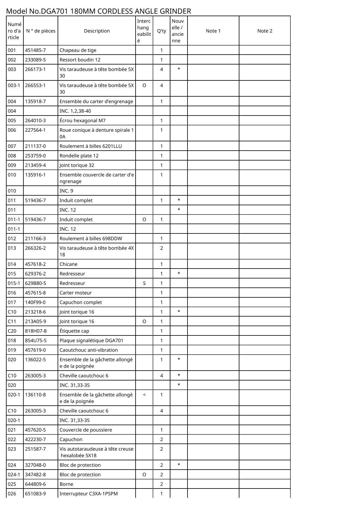 Vue éclatée Makita DGA701 - page 2