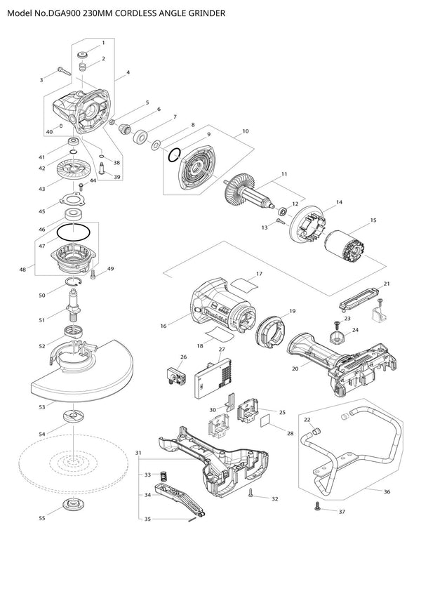 Vue éclatée Makita DGA900 - page 1