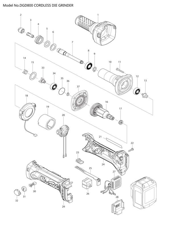Vue éclatée Makita DGD800 - page 1