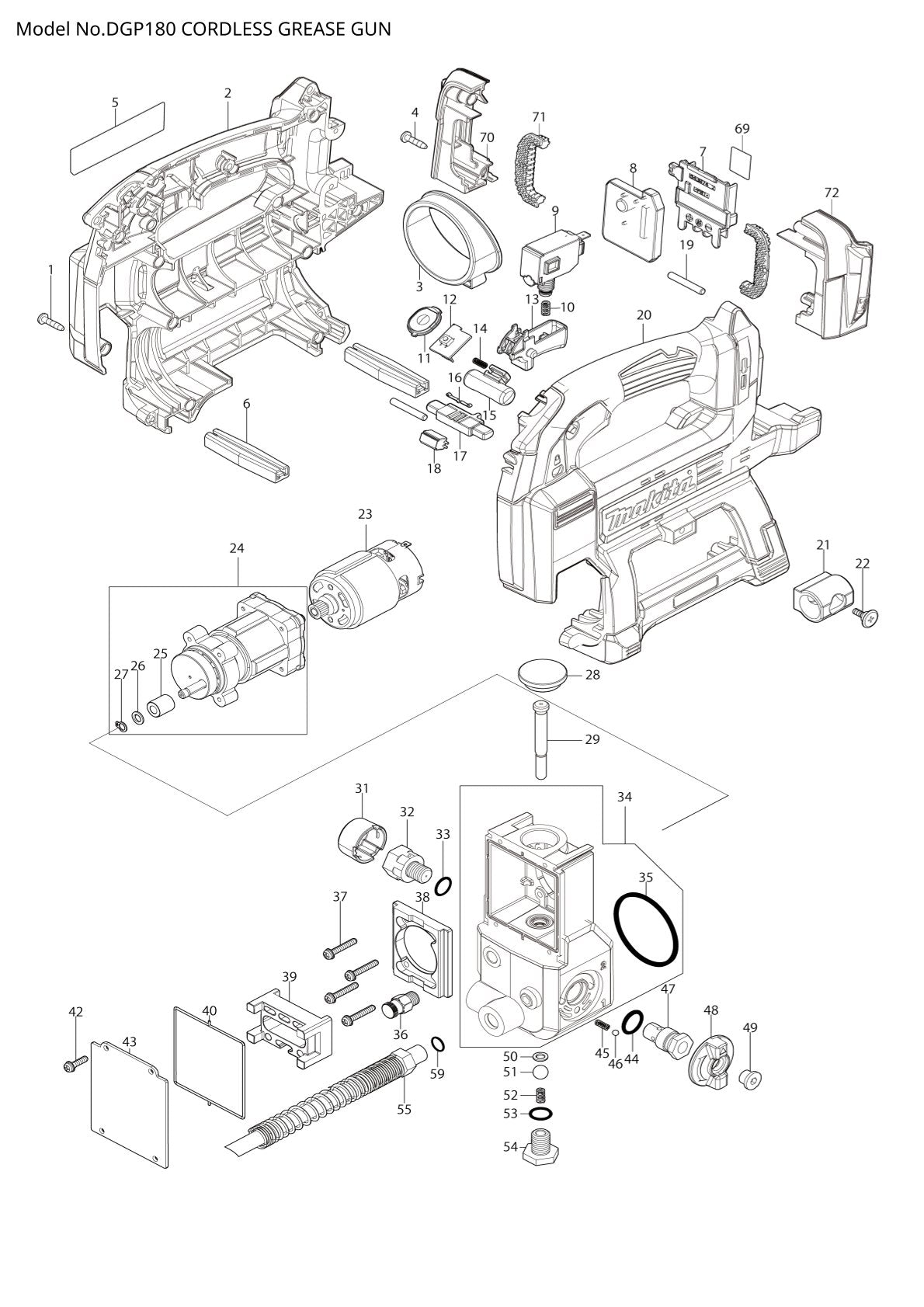 Vue éclatée Makita DGP180 - page 1
