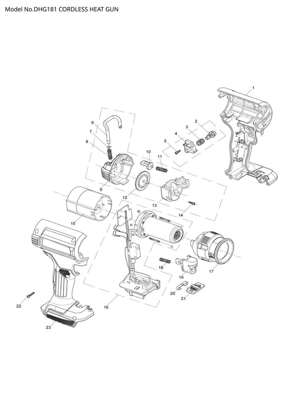 Vue éclatée Makita DHG181 - page 1