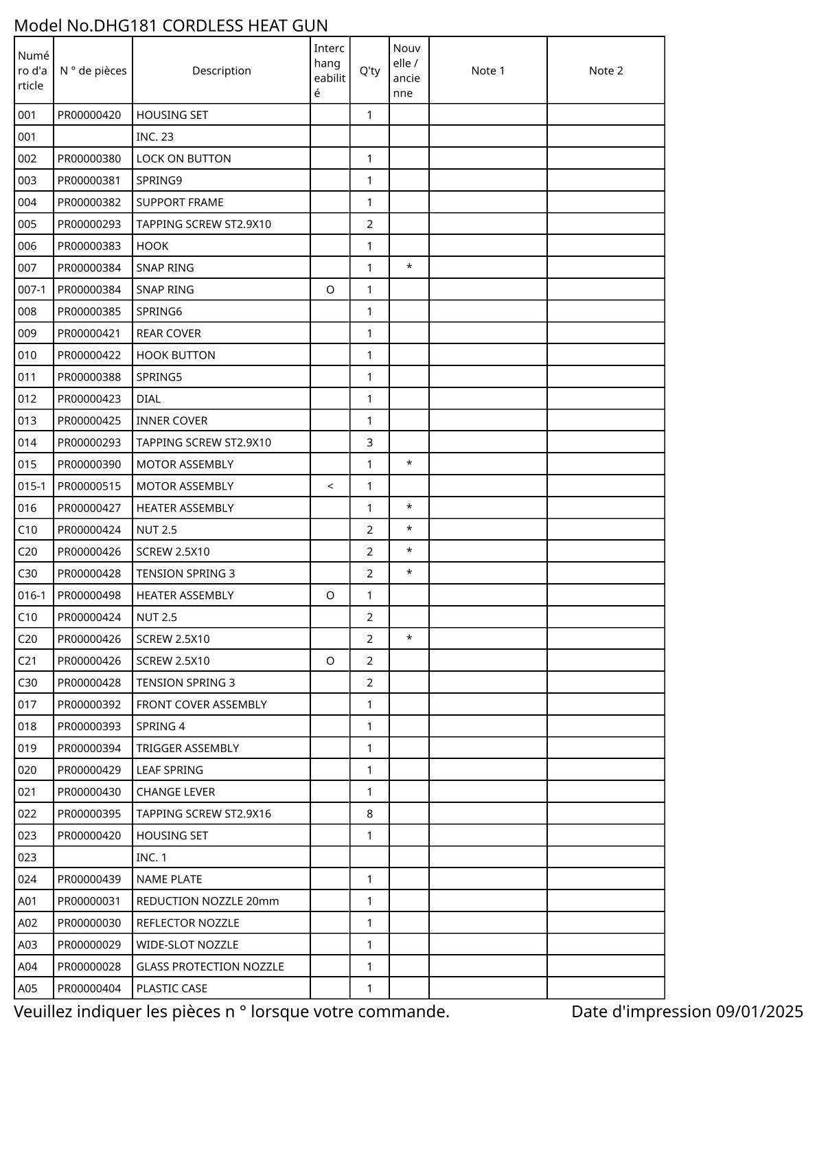 Vue éclatée Makita DHG181 - page 2