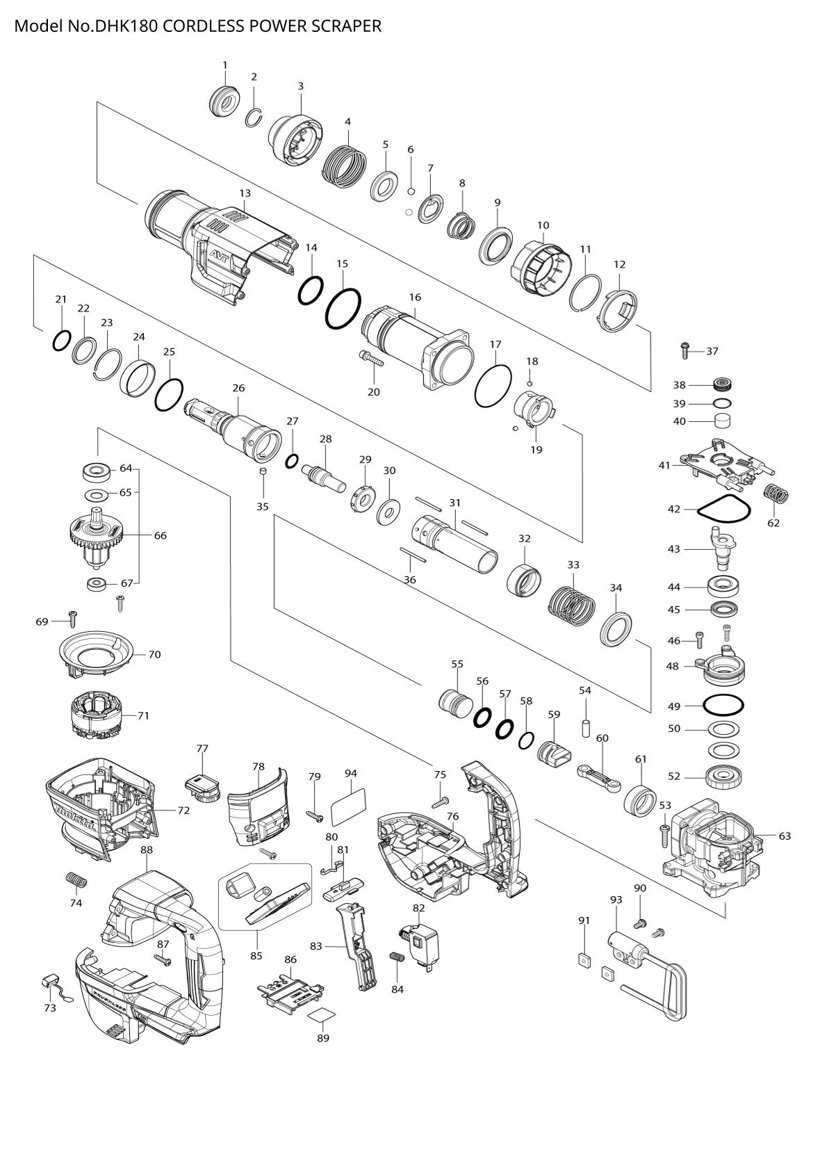 Vue éclatée Makita DHK180 - page 1