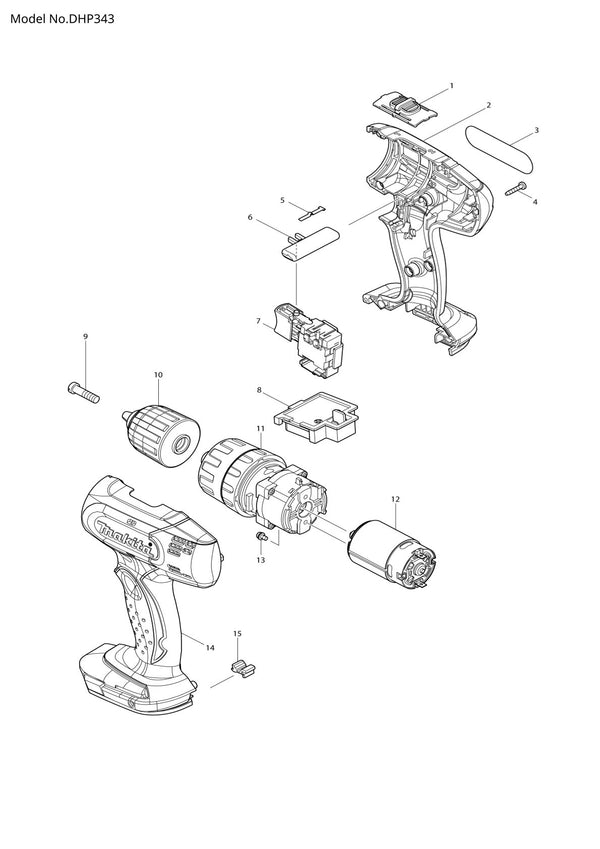Vue éclatée Makita DHP343 - page 1
