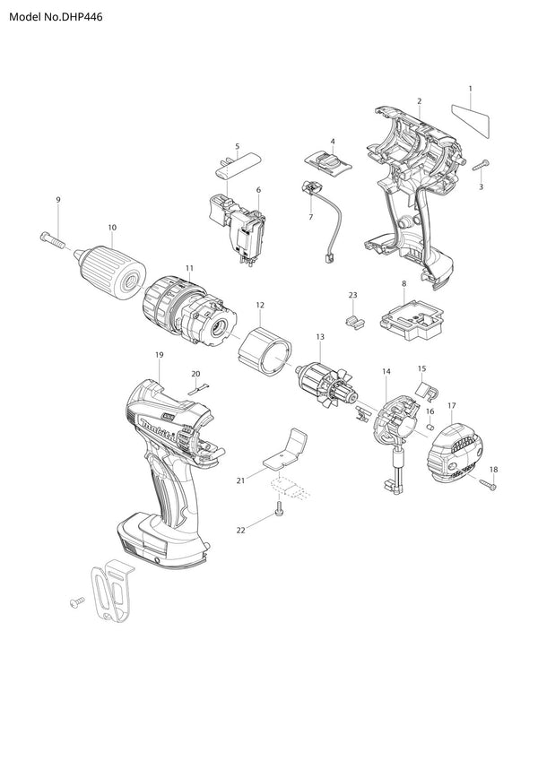 Vue éclatée Makita DHP446 - page 1