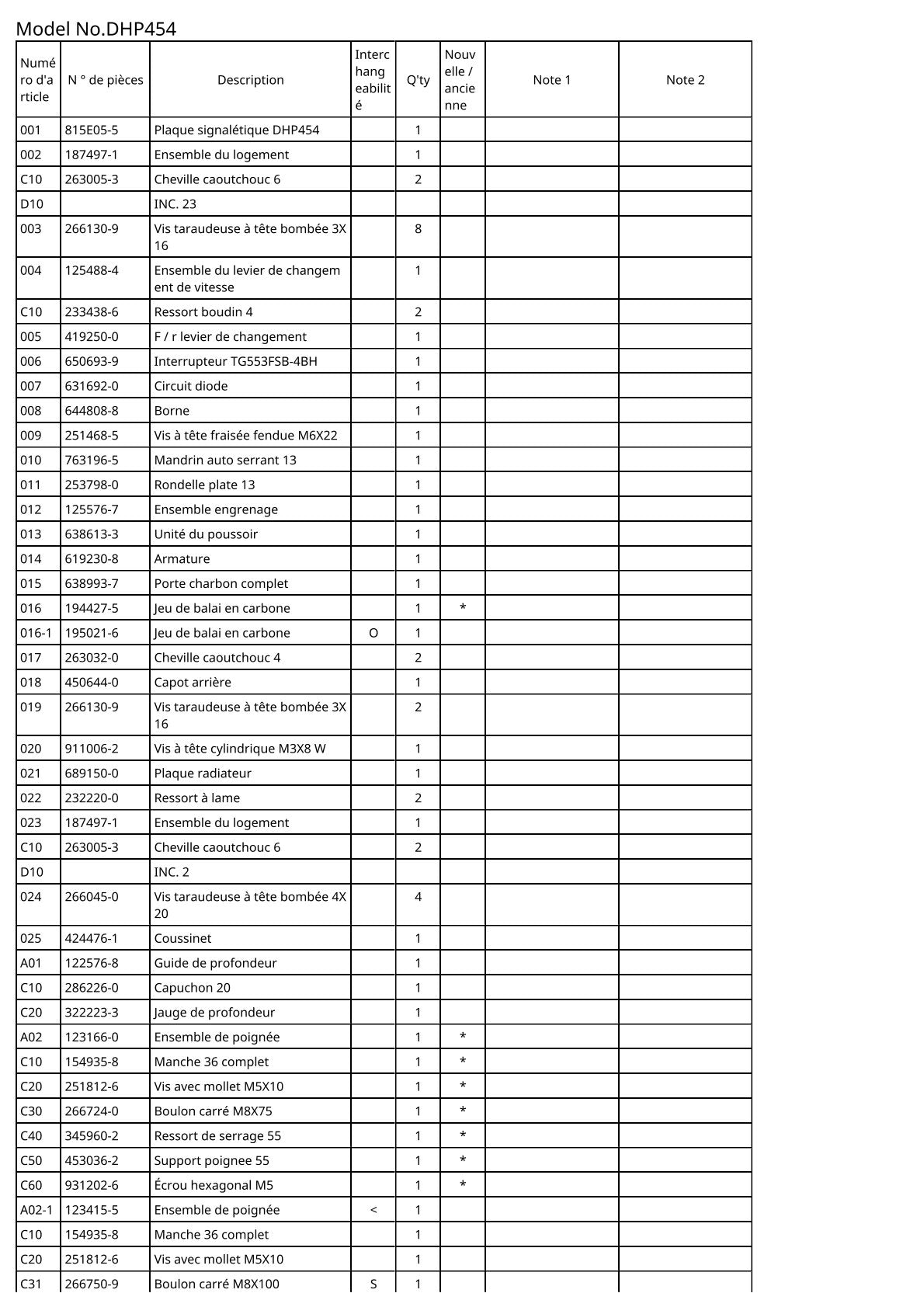 Vue éclatée Makita DHP454 - page 2