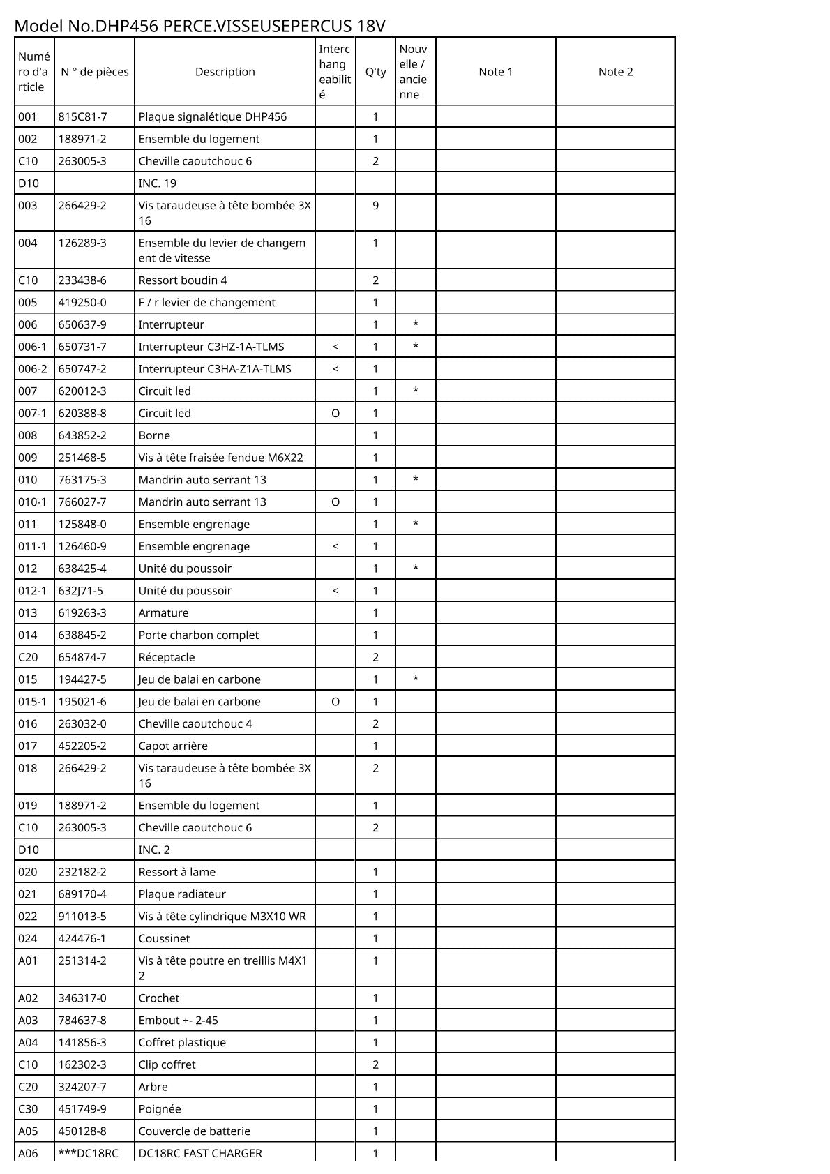 Vue éclatée Makita DHP456 - page 2
