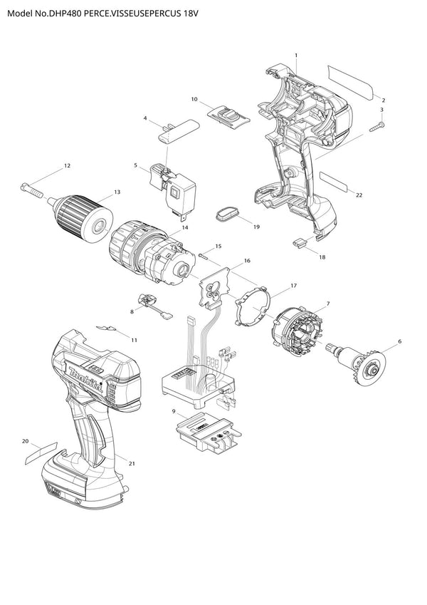 Vue éclatée Makita DHP480 - page 1
