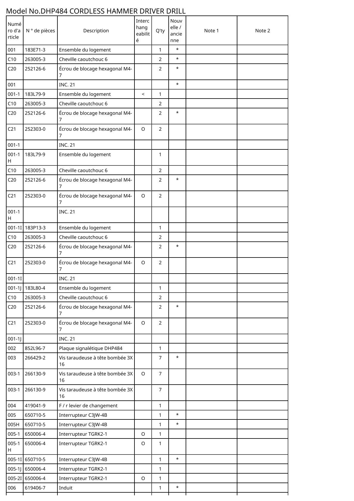 Vue éclatée Makita DHP484 - page 2