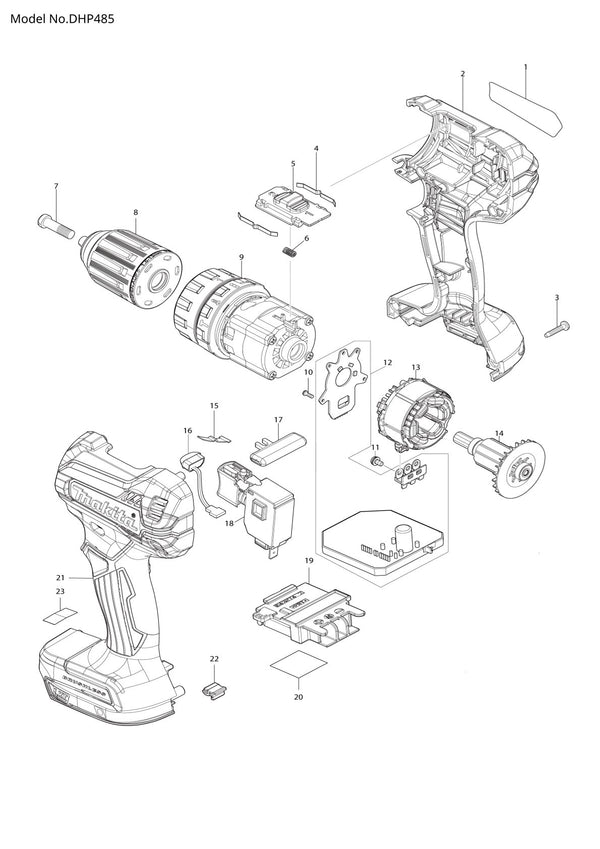 Vue éclatée Makita DHP485 - page 1