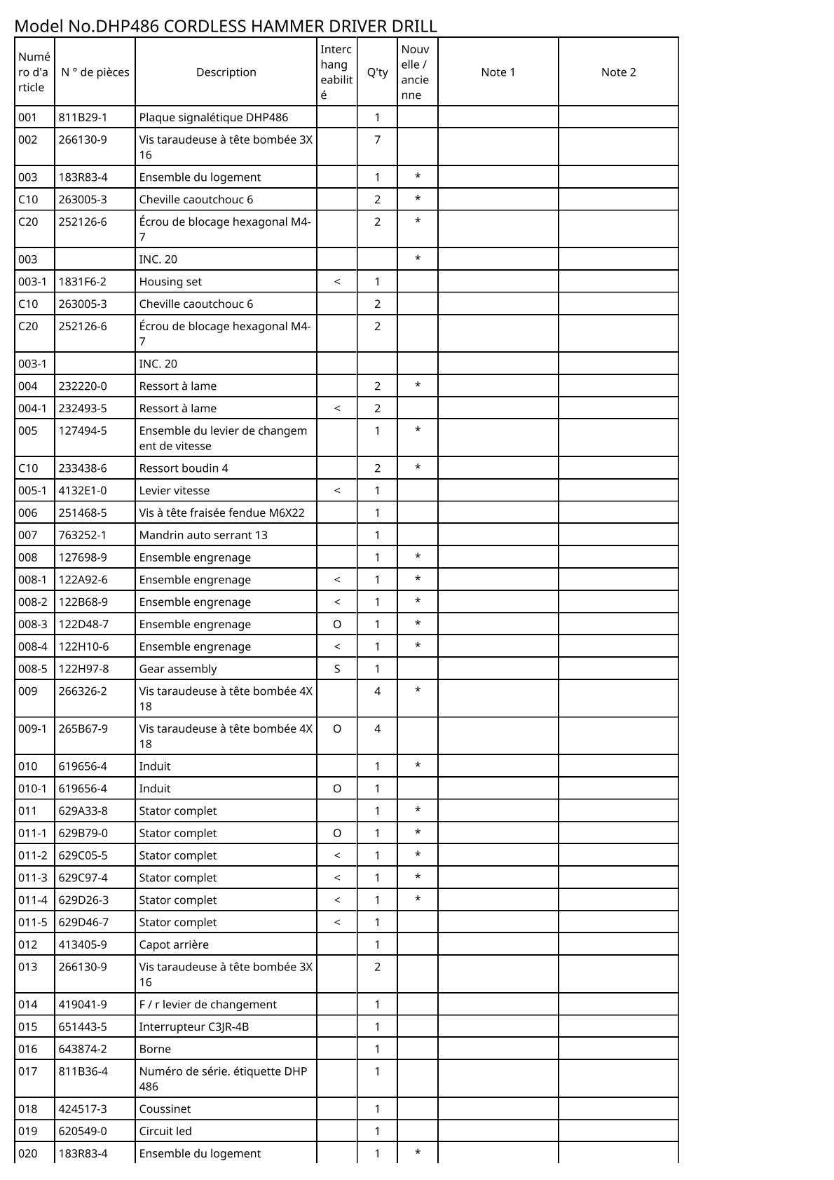 Vue éclatée Makita DHP486 - page 2