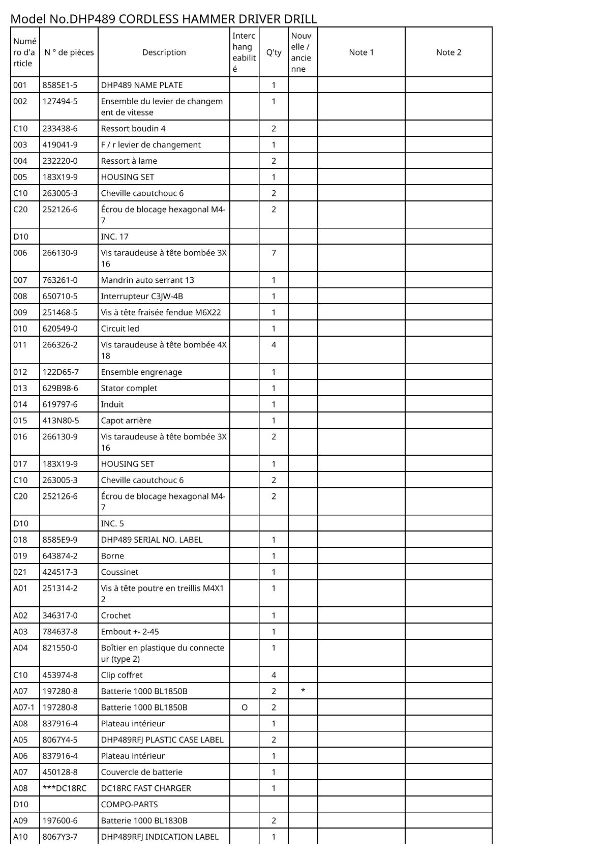 Vue éclatée Makita DHP489 - page 2