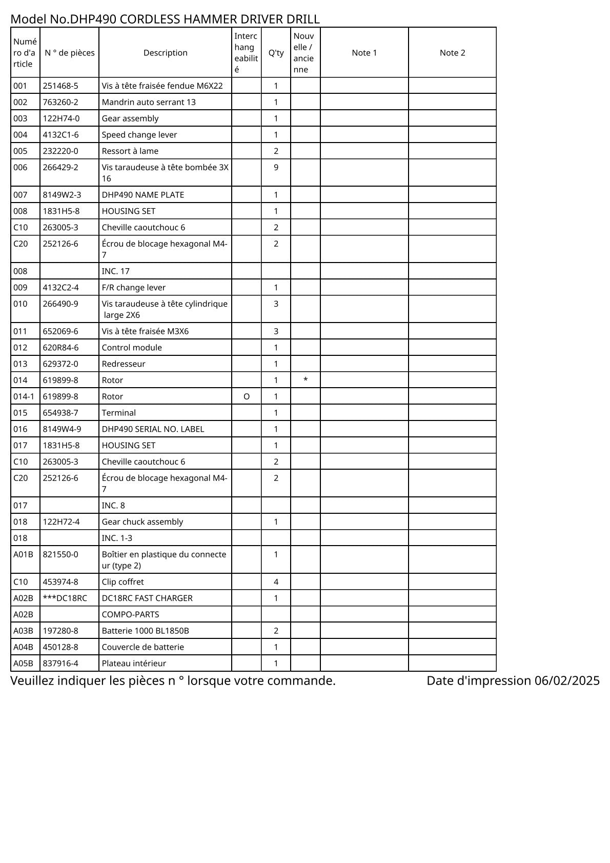 Vue éclatée Makita DHP490 - page 2