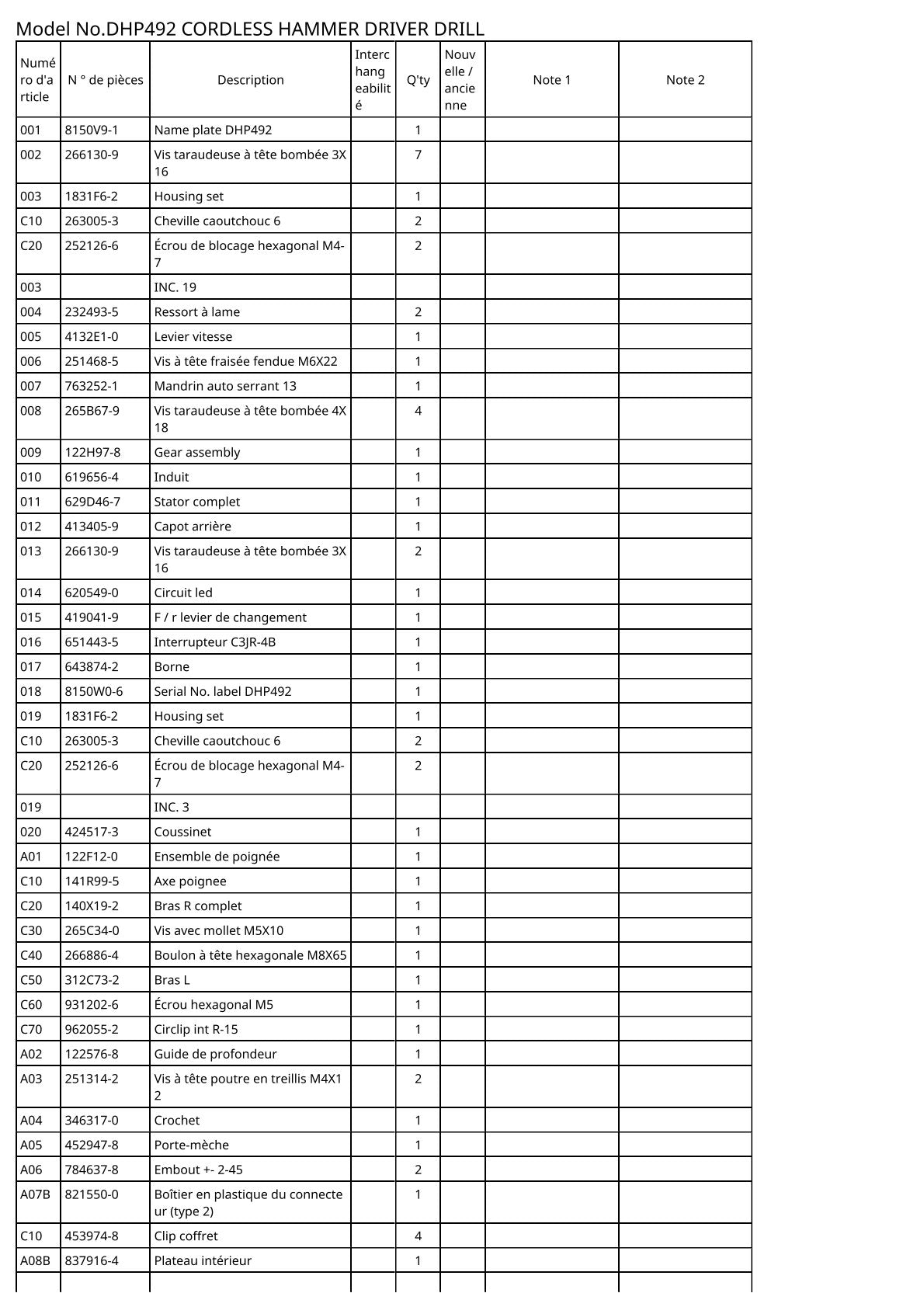 Vue éclatée Makita DHP492 - page 2