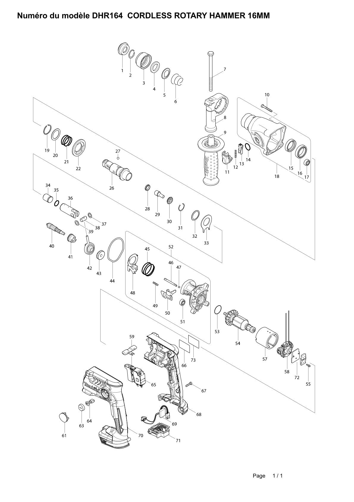 Vue éclatée Makita DHR164 - page 1
