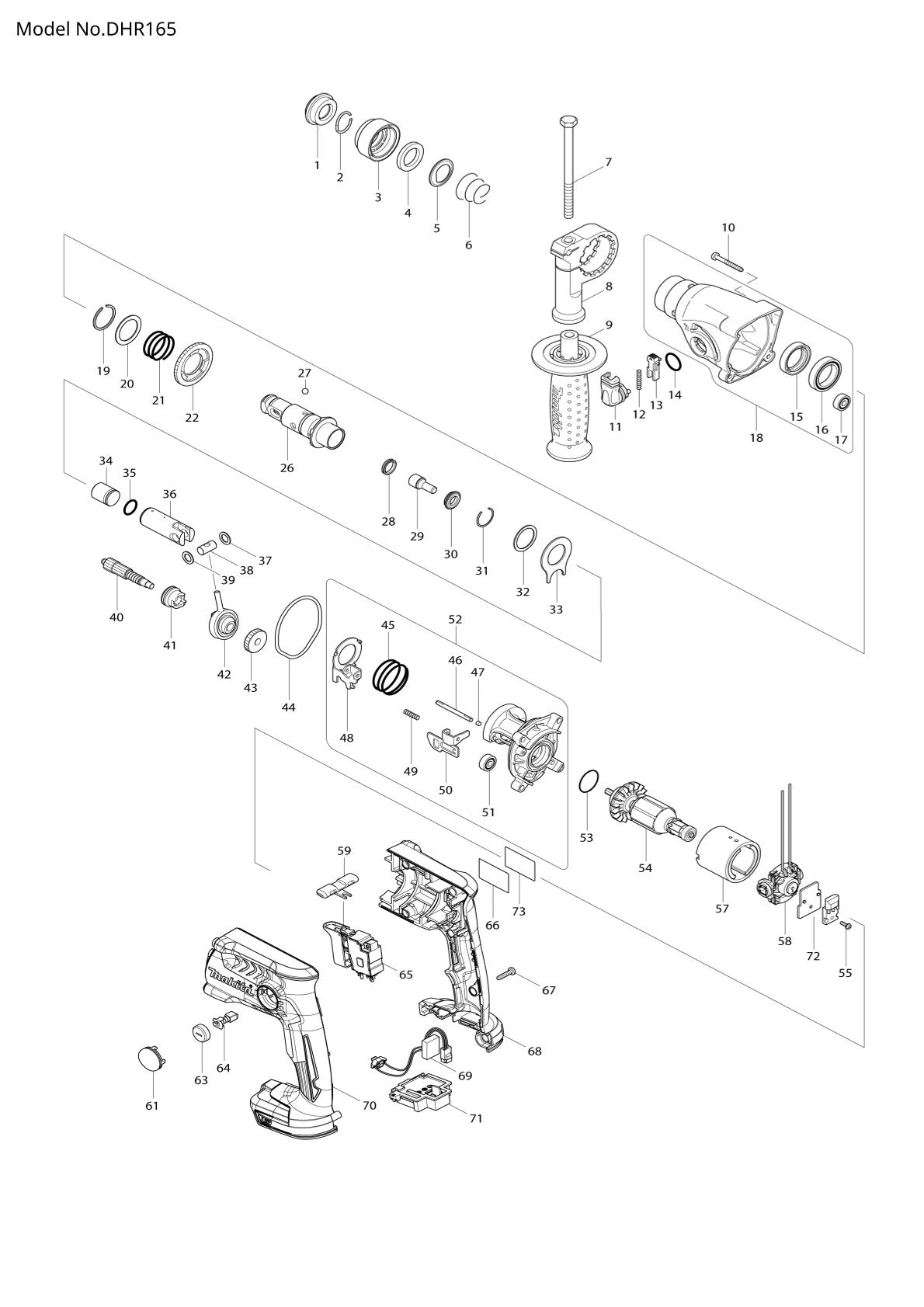 Vue éclatée Makita DHR165 - page 1