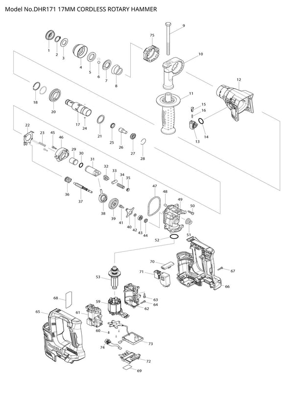 Vue éclatée Makita DHR171 - page 1