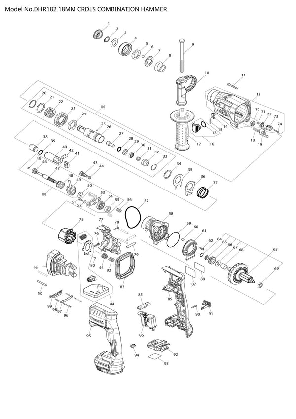 Vue éclatée Makita DHR182 - page 1
