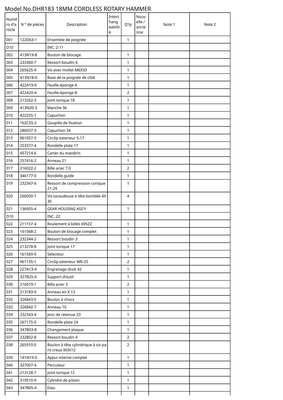 Vue éclatée Makita DHR183 - page 2