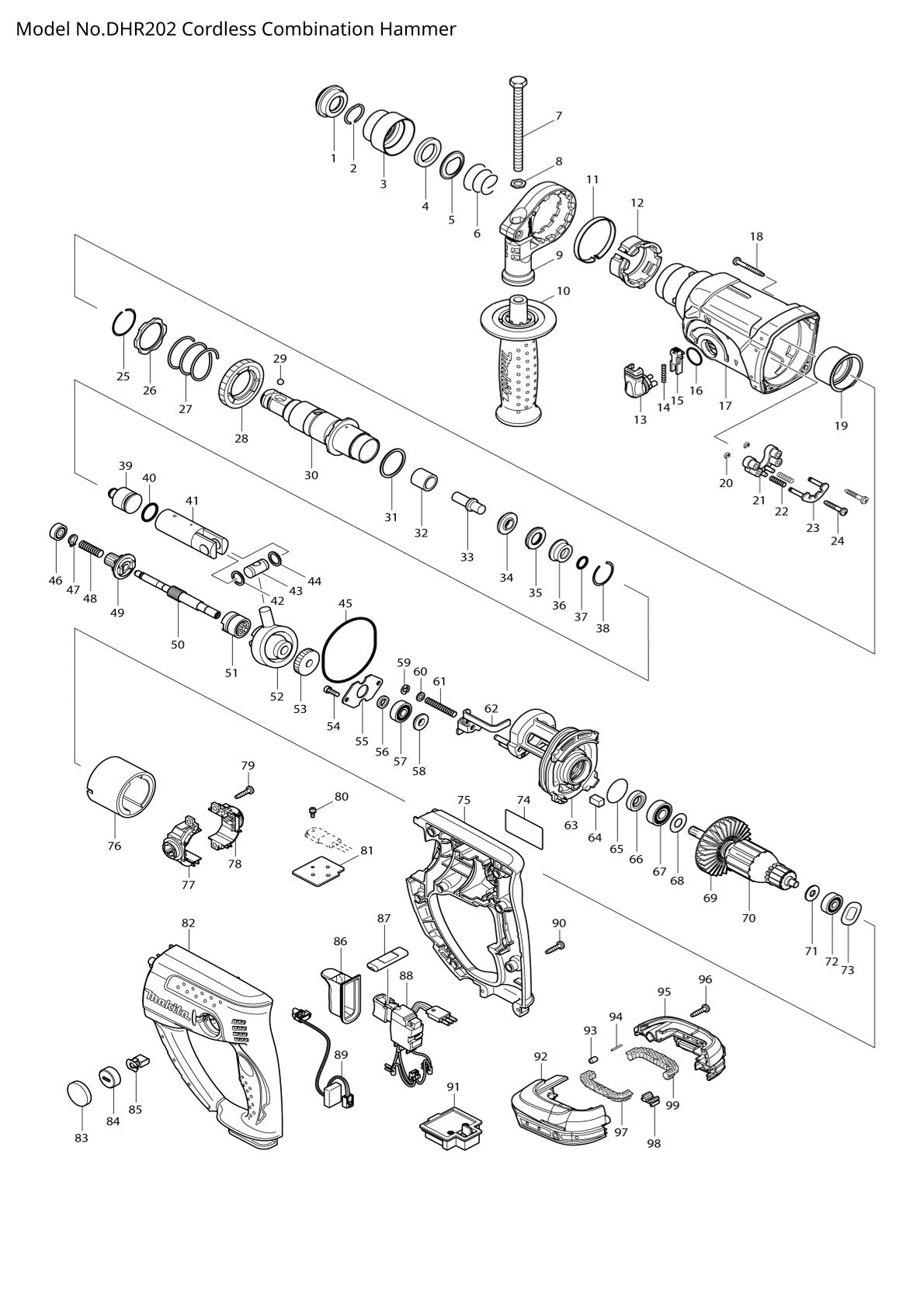 Vue éclatée Makita DHR202 - page 1