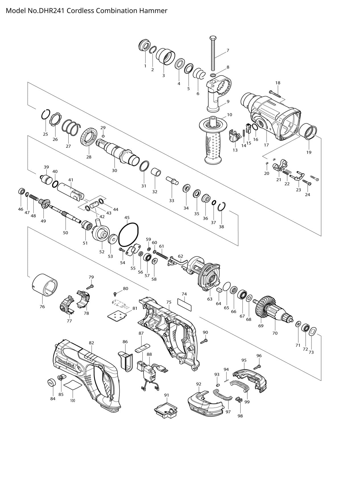 Vue éclatée Makita DHR241 - page 1