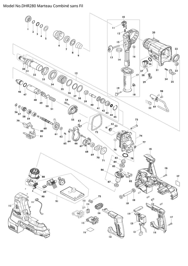 Vue eclatee Makita DHR280 - page 1