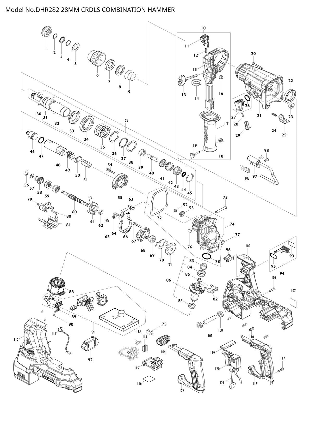 Vue eclatee Makita DHR282 - page 1