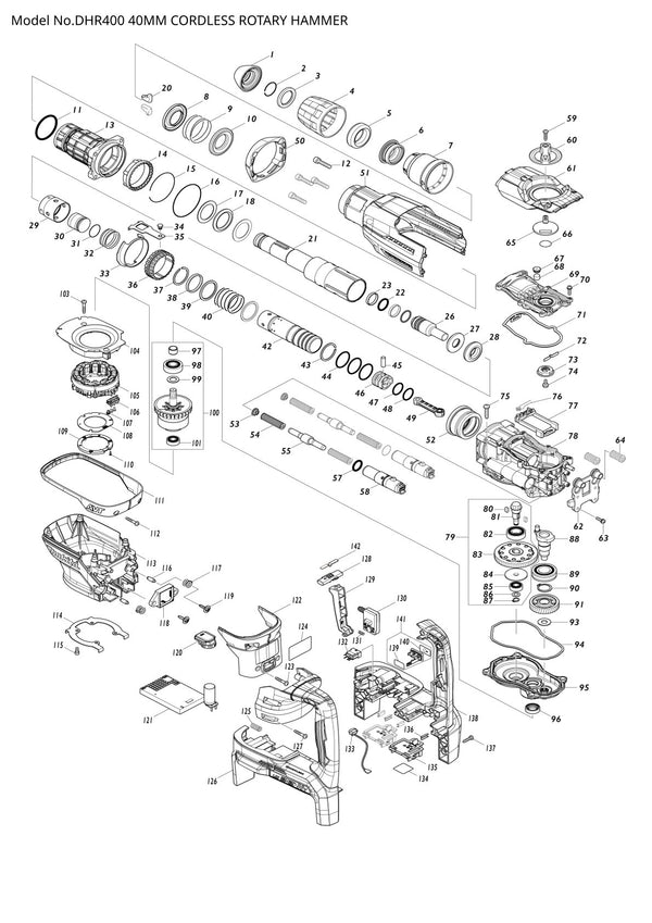 Vue eclatee Makita DHR400 - page 1