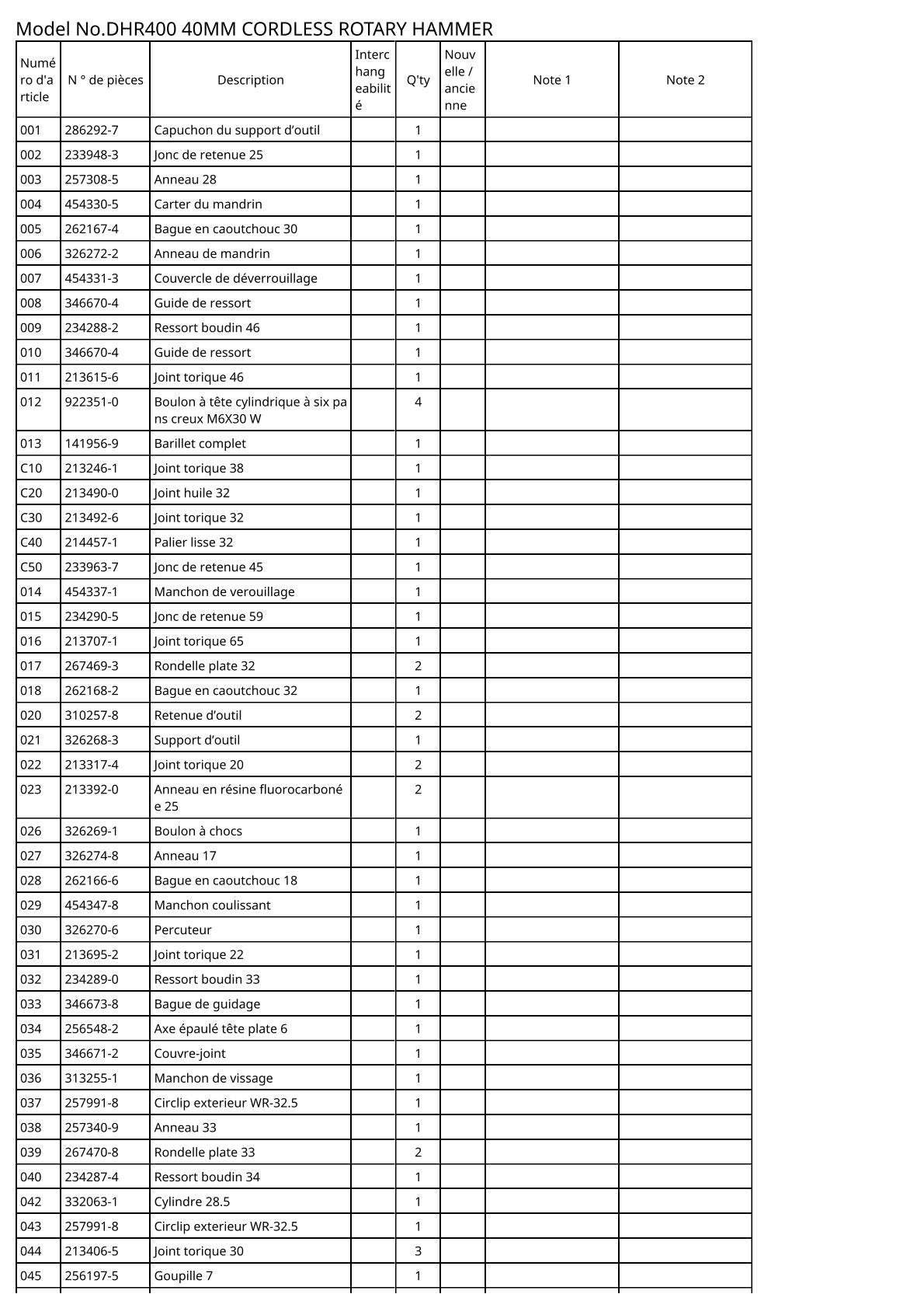 Vue eclatee Makita DHR400 - page 2