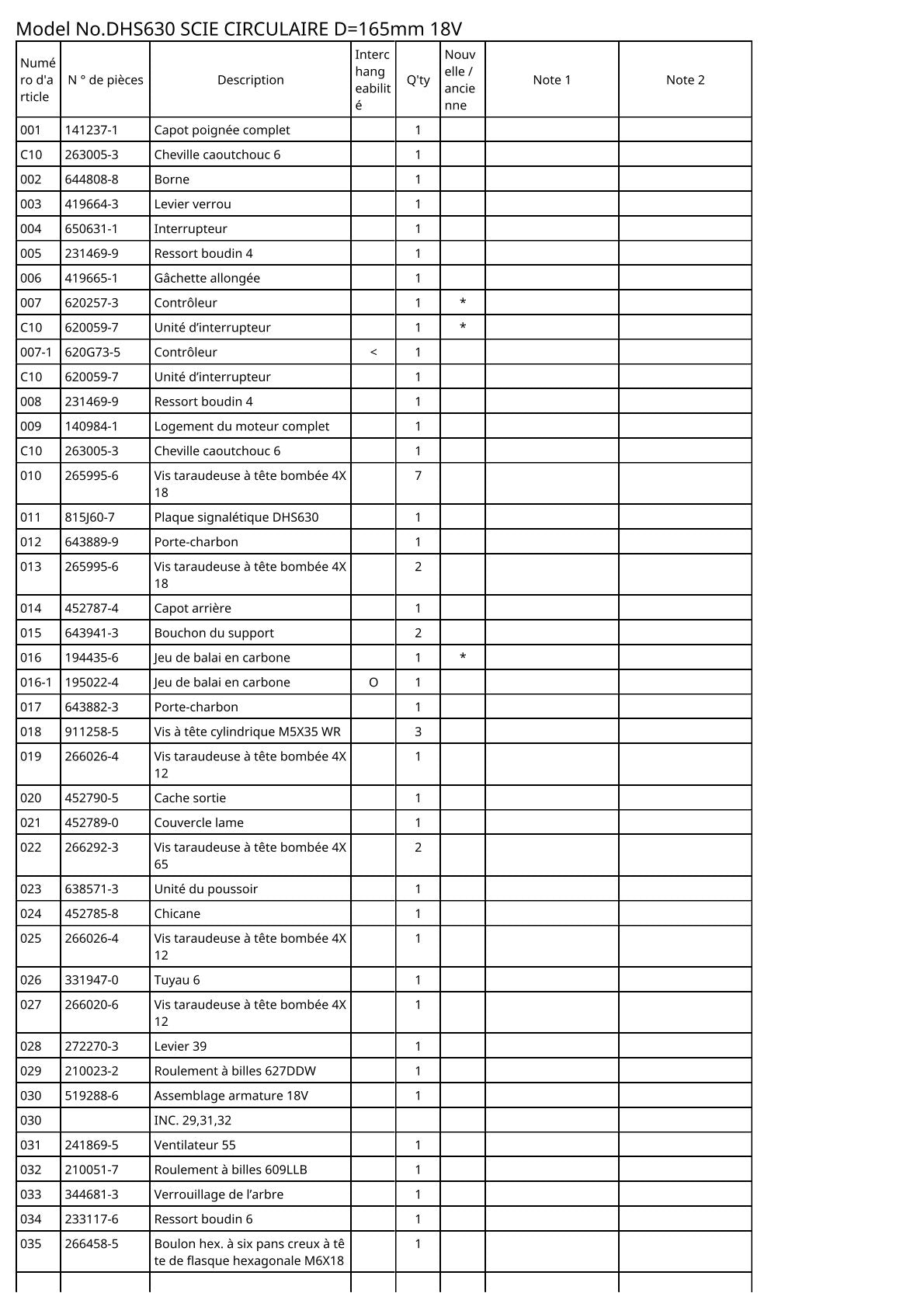 Vue eclatee Makita DHS630 - page 2