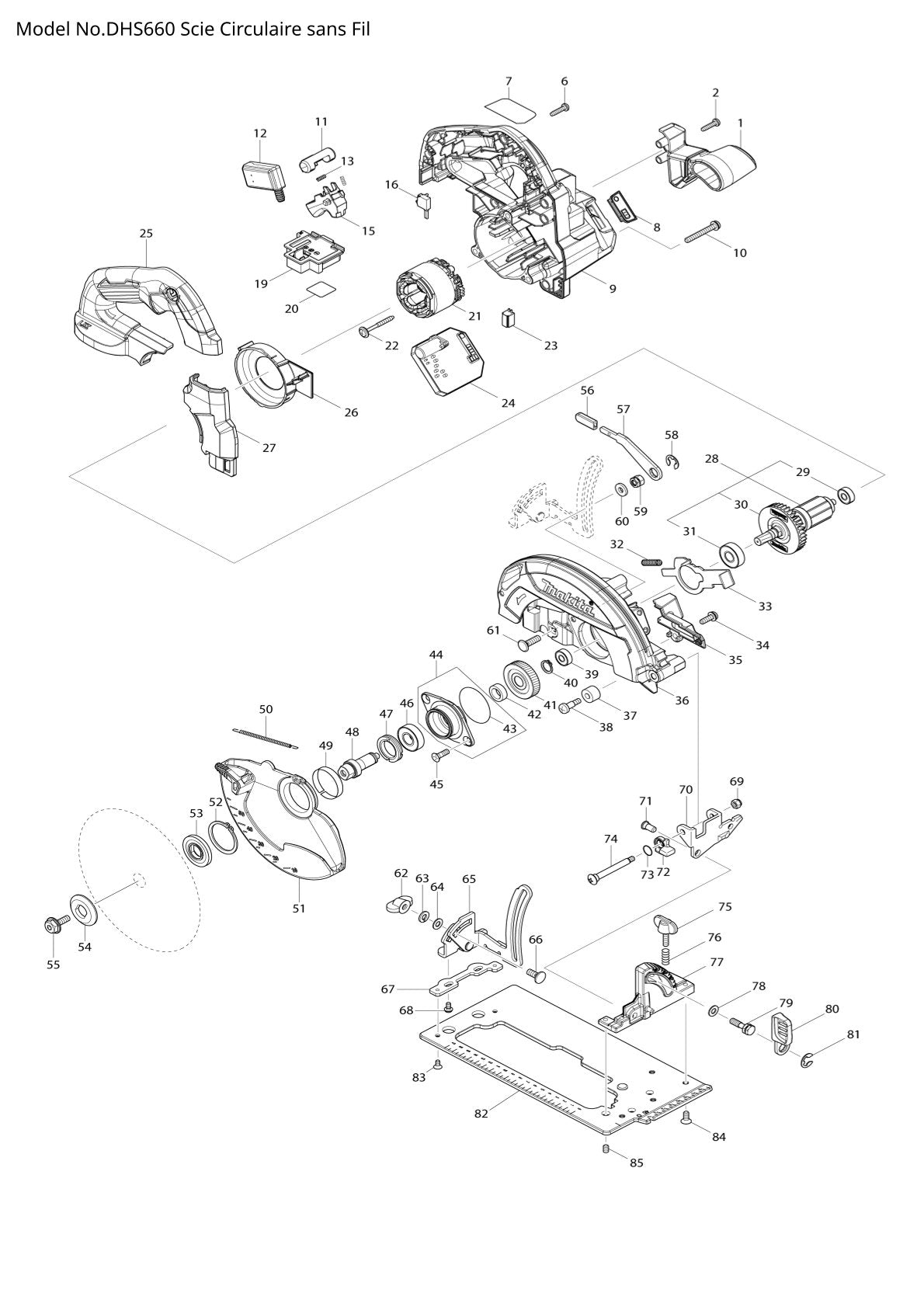 Vue eclatee Makita DHS660 - page 1