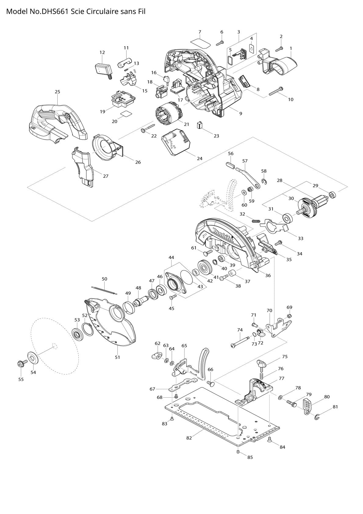 Vue eclatee Makita DHS661 - page 1
