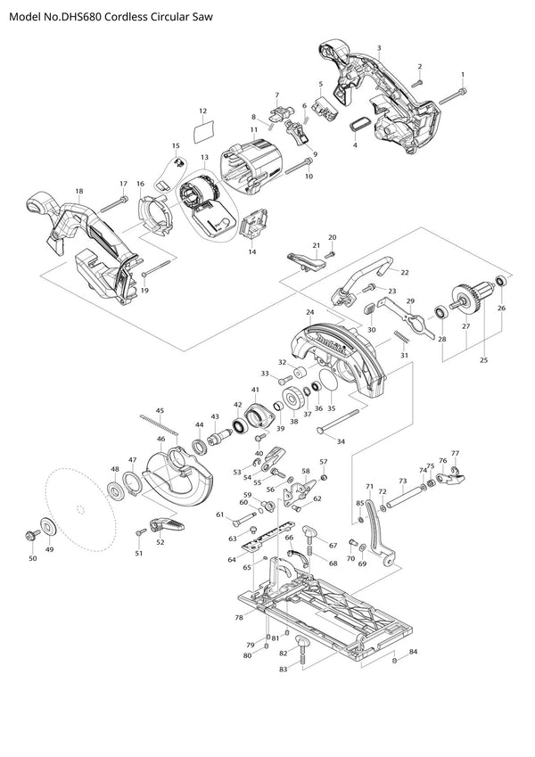 Vue eclatee Makita DHS680 - page 1