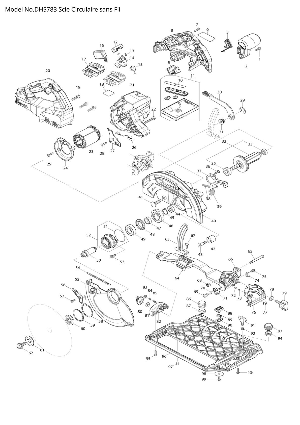 Vue eclatee Makita DHS783 - page 1