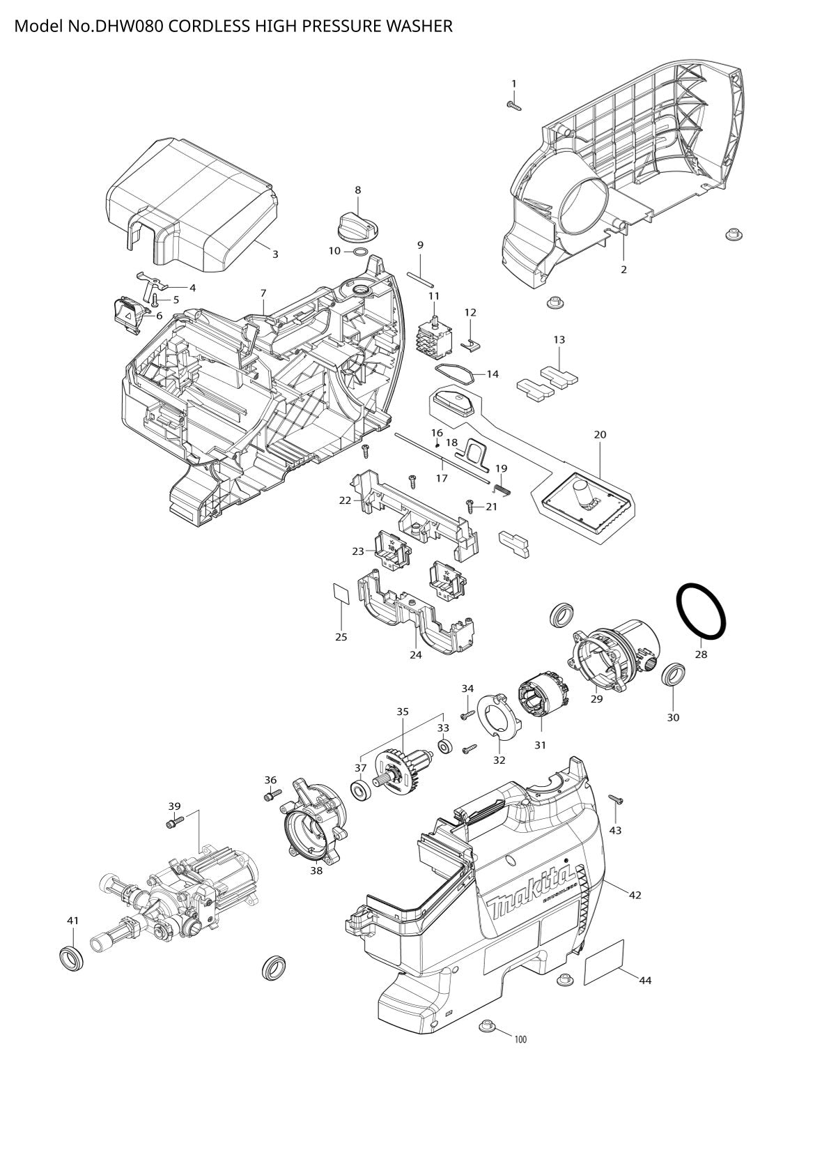 Vue eclatee Makita DHW080 - page 1