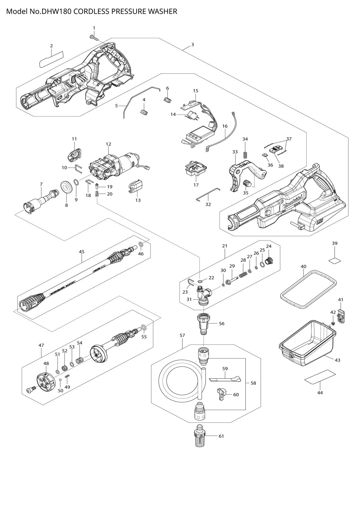 Vue eclatee Makita DHW180 - page 1