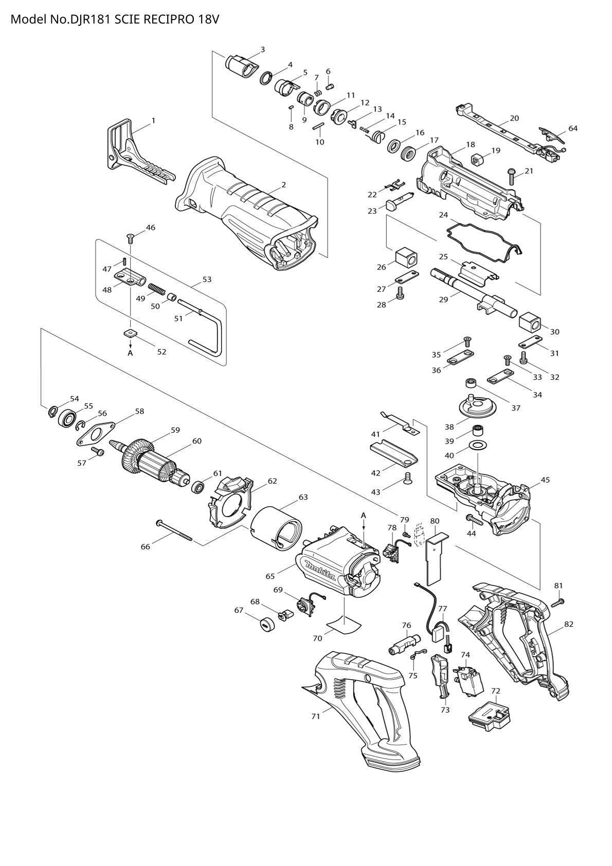 Vue eclatee Makita DJR181 - page 1